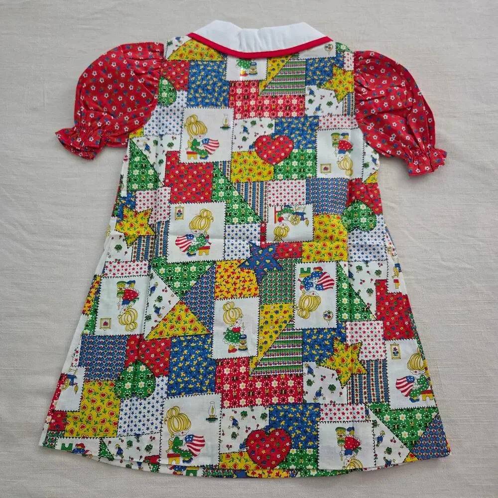 Vintage 70s Patchwork Girl Pattern Dress 4t